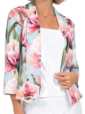 Joseph Ribkoff Blue Floral Tulip Jacket Hook Eye Jacket Blazer 192701 Size 12